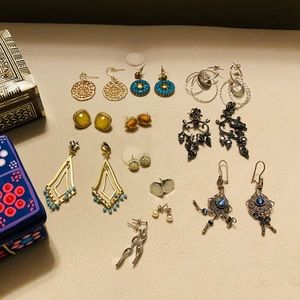 11 Pairs of Earrings + 2 Jewelry Boxes